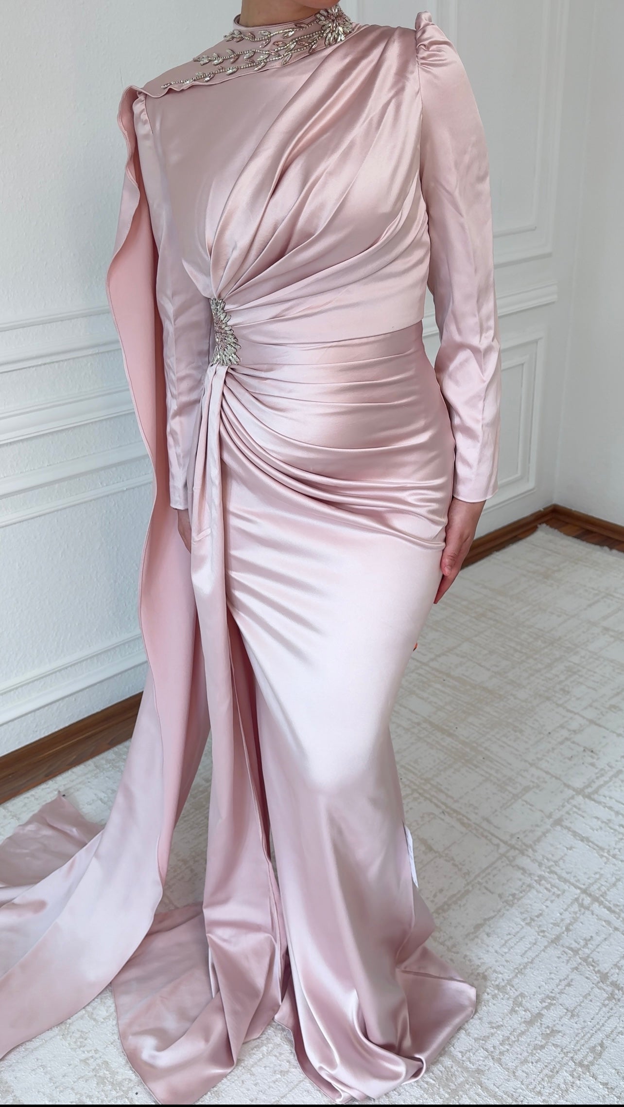 Rosa Abendkleid - mit seitenschleppe und Schall