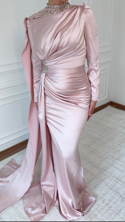 Rosa Abendkleid - mit seitenschleppe und Schall