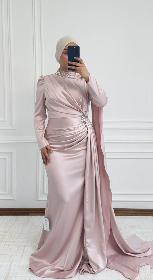 Rosa Abendkleid - mit seitenschleppe und Schall