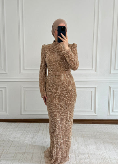 Amina Abendkleid - mit Perlenbestrickerei