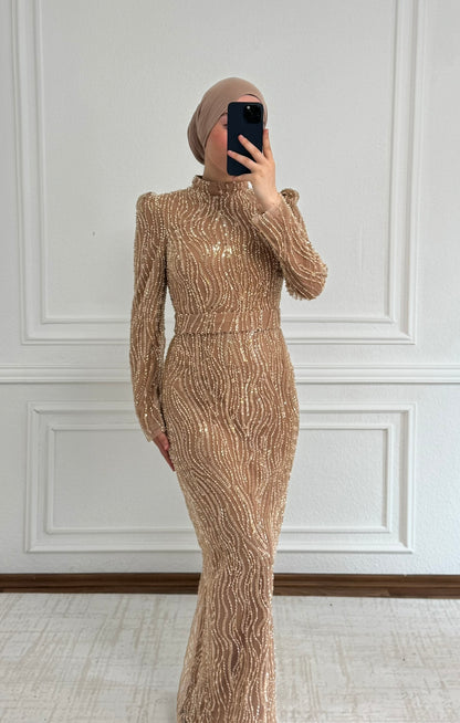 Amina Abendkleid - mit Perlenbestrickerei