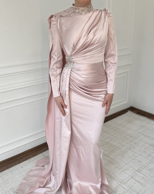 Rosa Abendkleid - mit seitenschleppe und Schall